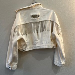 White Fringe Crop Jacket